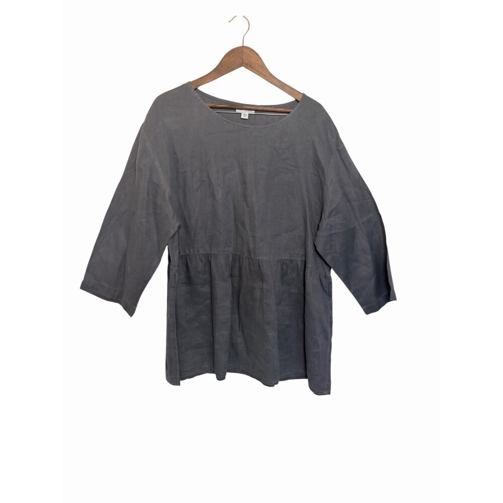 Pure Jill J.Jill M Charcoal 100% Linen Peplum Tunic Top 3/4 Sleeve - Picture 2 of 6